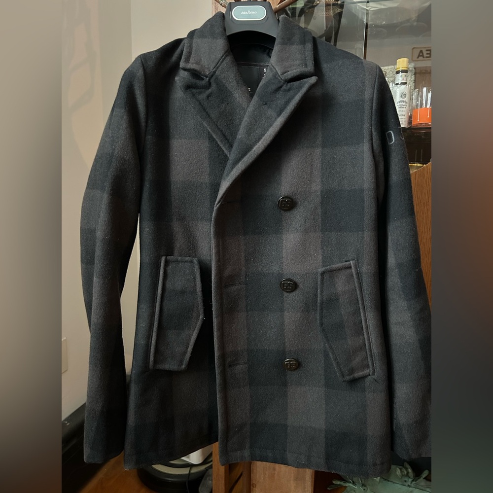 G-star wool blend plaid peacoat size small